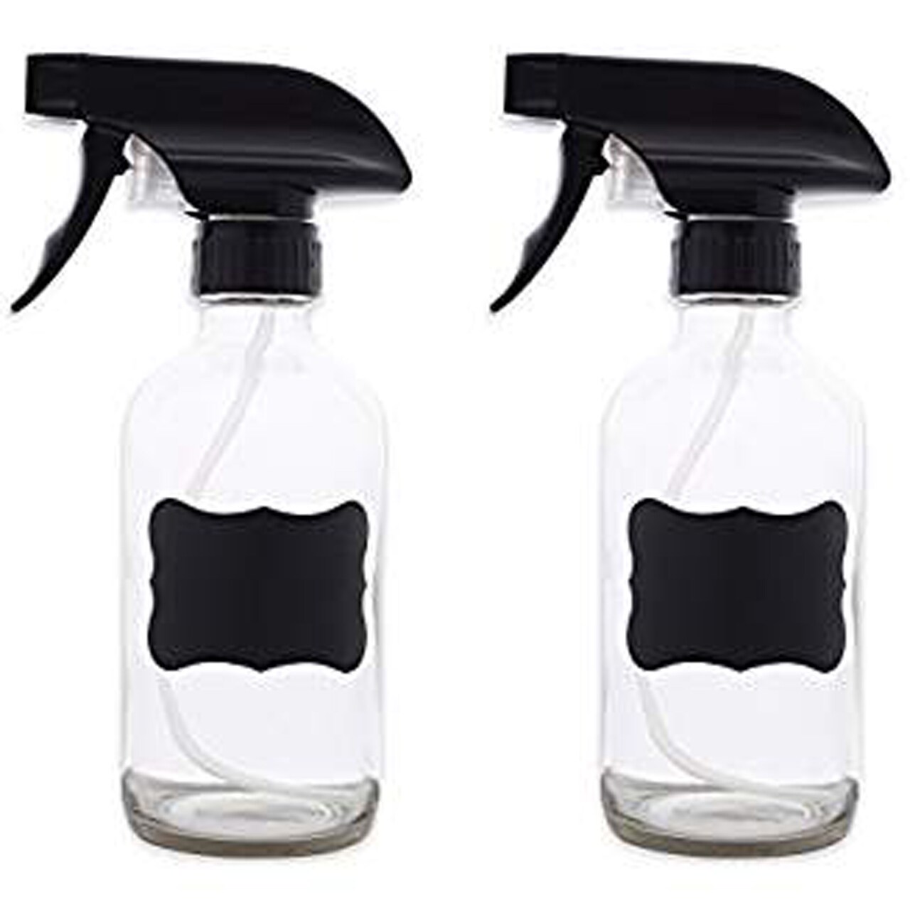 Contemporary Home Living Set of 2 Clear and Black Glass Spray Bottles with Label 8oz.